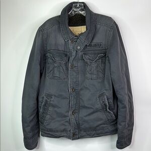 Hollister Carpinteria Navy Blue Sherpa Lined Jacket Size Large